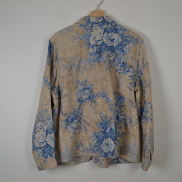 Coldwater Creek Floral Button Down Jacket Womens Blue Tan Denim Blazer Jacket - Picture 4 of 7